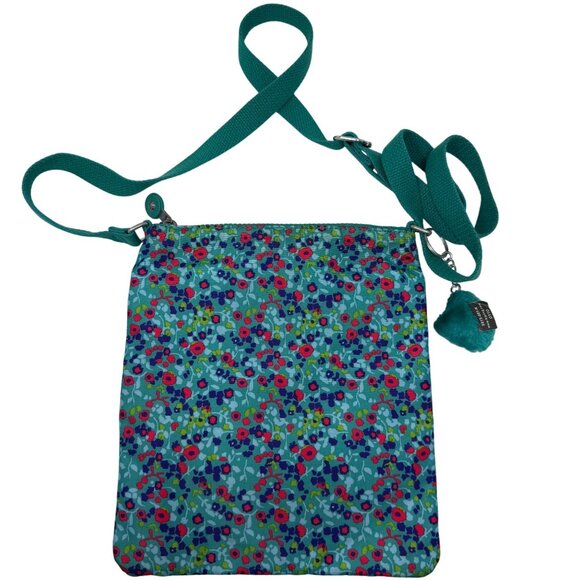 Kipling Alvar Crossbody Bag Aqua Blue Floral Furry Monkey Keychain Otto Purse - Picture 8 of 8